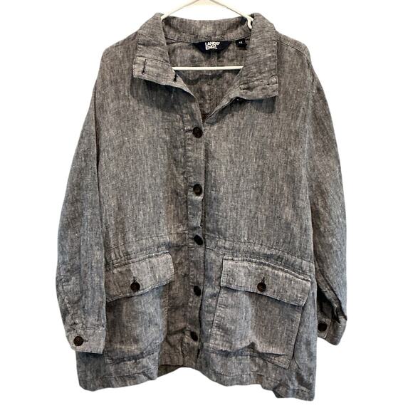 Lands End Womens Chambray Linen Jacket Plus Size 3X Long Chore Coat Transitional - Picture 1 of 10